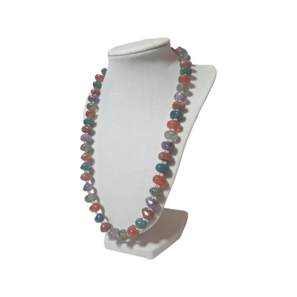 Vintage Lucite Nugget Bead Choker Necklace, Faux Stone Rainbow Necklace, Colorfu - Picture 4 of 9